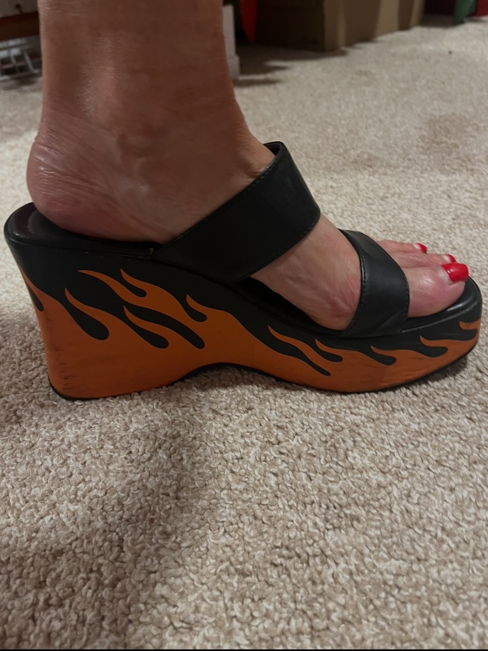 Black & Orange Flame Platform Wedge Sandals - Harley Davidson